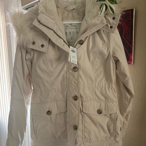 Hollister Cream Faux Fur lined Parka